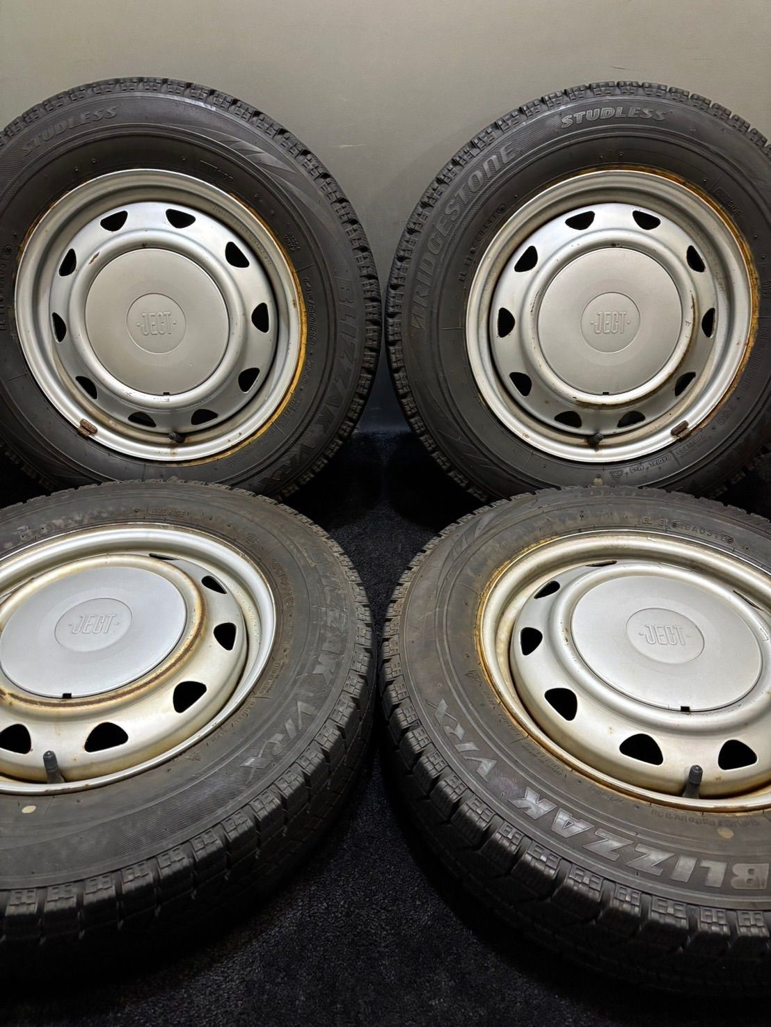 145/80R13 BRIDGESTONE/VRX 18年製 JECT 13インチ 4J +40 100 12H スタッドレス 4本 N-BOX スペーシア タント (南1-I317)