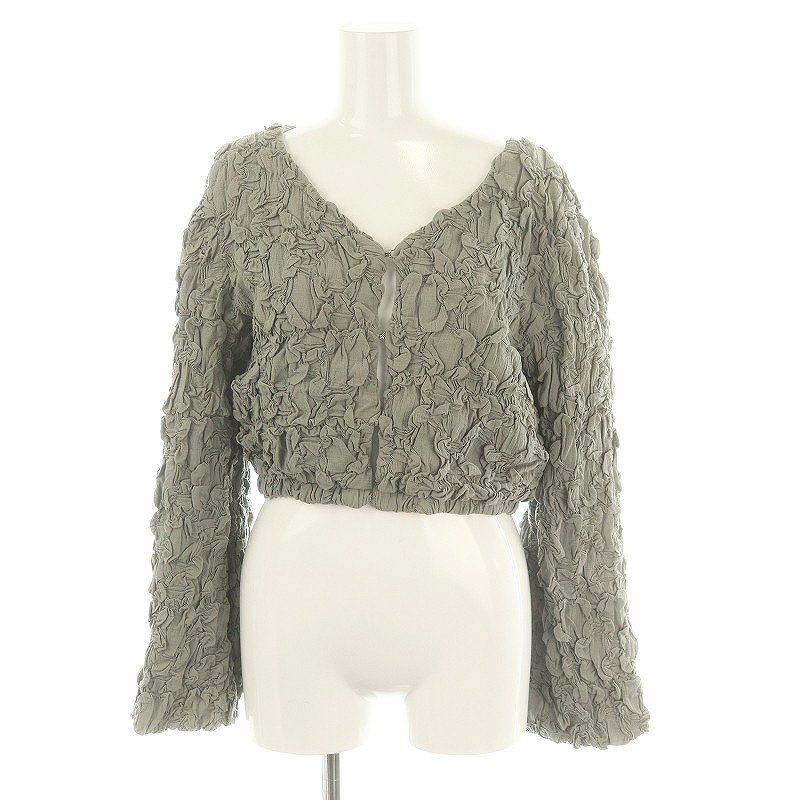マウジー MOUSSY 23SS CRUMPLY GATHER ノーカラージャケット ブルゾン クロップド ショート丈 2 グレー /ES ■OS ■SH