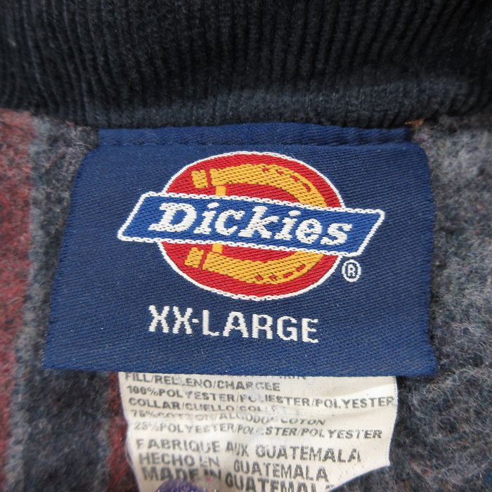 XL/古着 ディッキーズ Dickies 長袖 カバーオール メンズ 90s 消防署 大きいサイズ ロング丈 襟コーデュロイ 紺 ネイビー デニム 内側ブラ