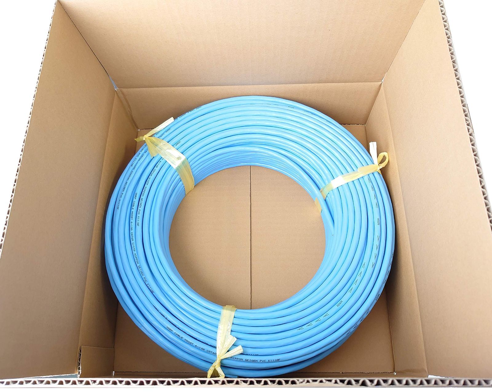線 10Gギガビット伝送対応 Cat6A U|UTP LANケーブル 100m巻 水色 4P NSGDT6-10G-WARP SB 100