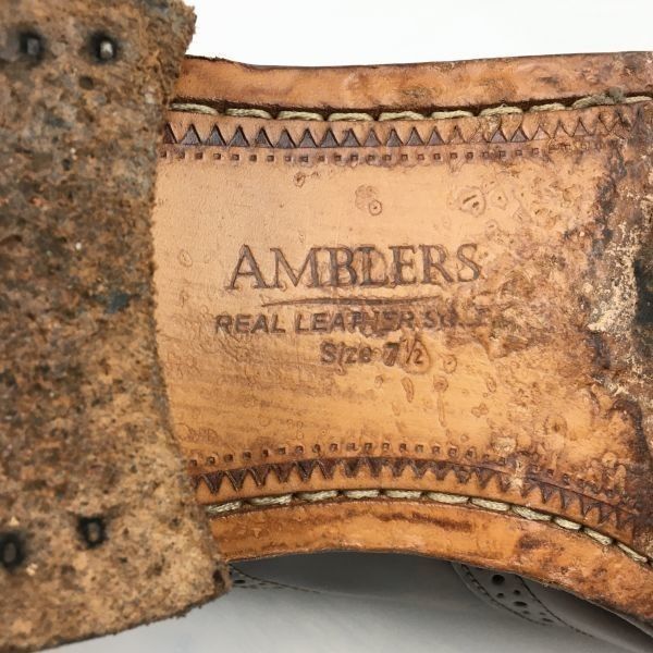 AMBLER/エムブラー　Vintage/オールレザー　フルブローグ　ウイングチップ　ビジネスシューズ　茶　サイズ7.5　25.5程度　メンズ/管NO.ZH-65 AMBLER/エムブラー Vintage/オールレザー フルブローグ ウイングチップ