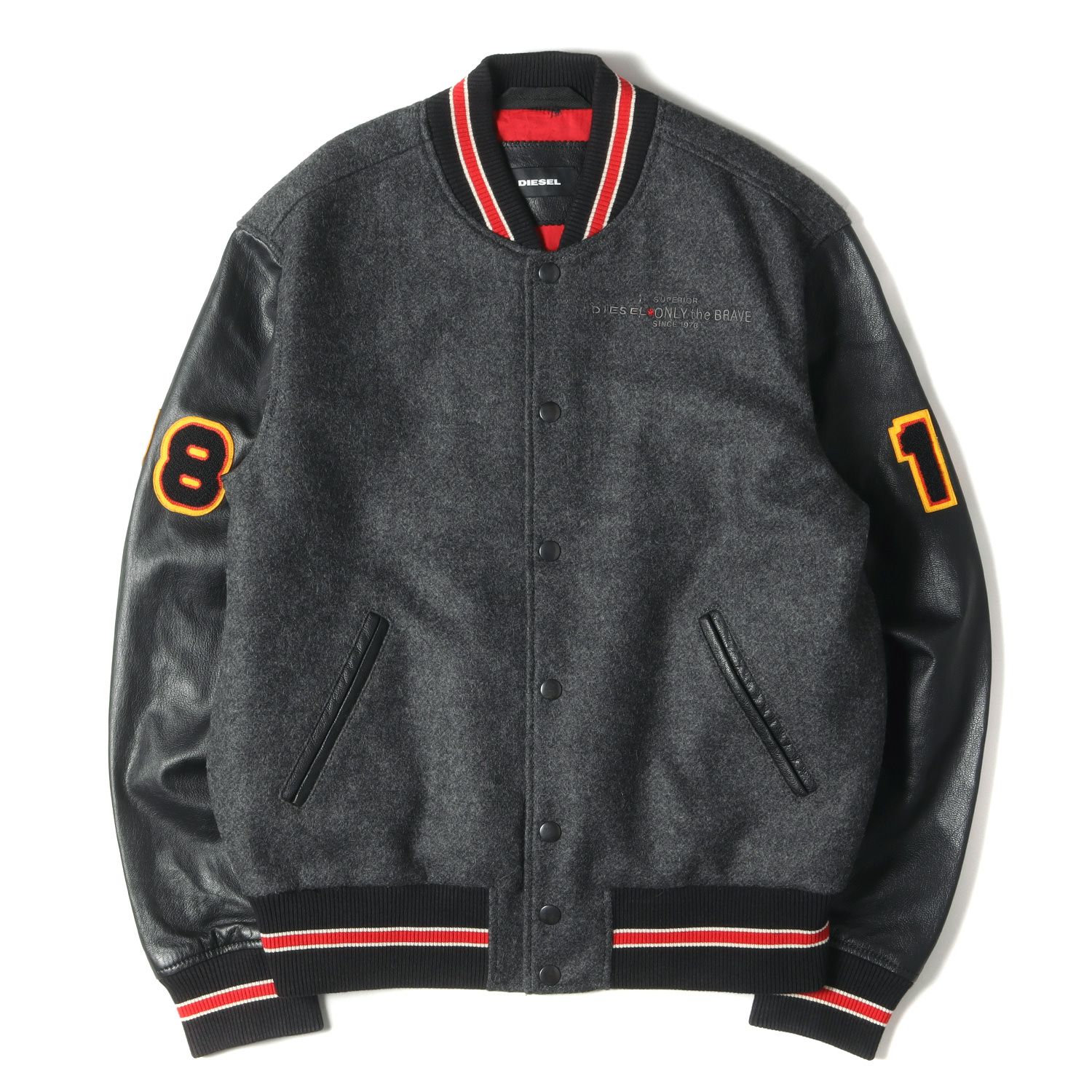 DIESEL レザー　スタジャン　ワッペン　ロゴ　切り替え　SUPERIOR DIESEL レザー スタジャン ワッペン ロゴ 切り替え SUPERIOR