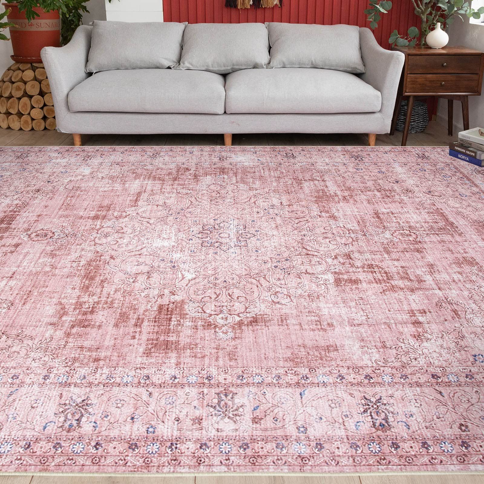 ペルシャ風洗えるラグ 200x250cm 3畳 花柄レッド 【1個限定】