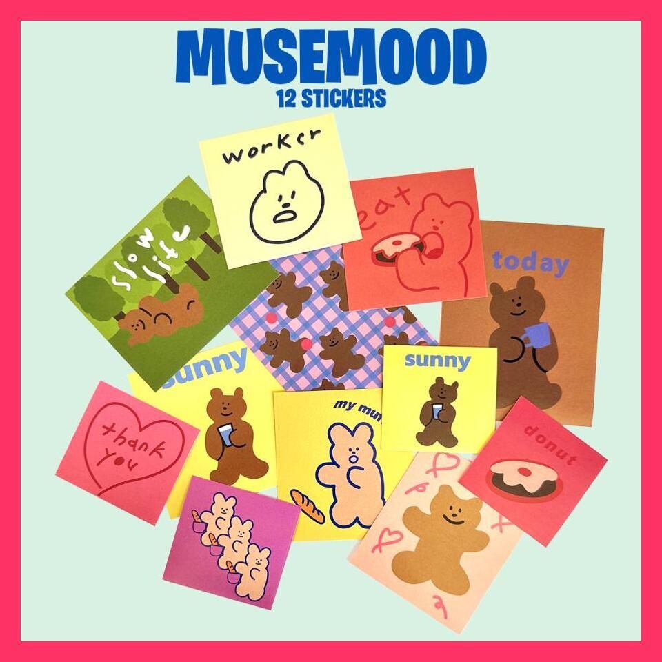 ☆売れ筋☆ MUSEMOOD ステッカー 12枚セット ミューズムード 韓国 キャラクター ゆるキャラ 動物 うさぎ クマ 防水 シール 雑貨 文房具  キャラクター - メルカリ