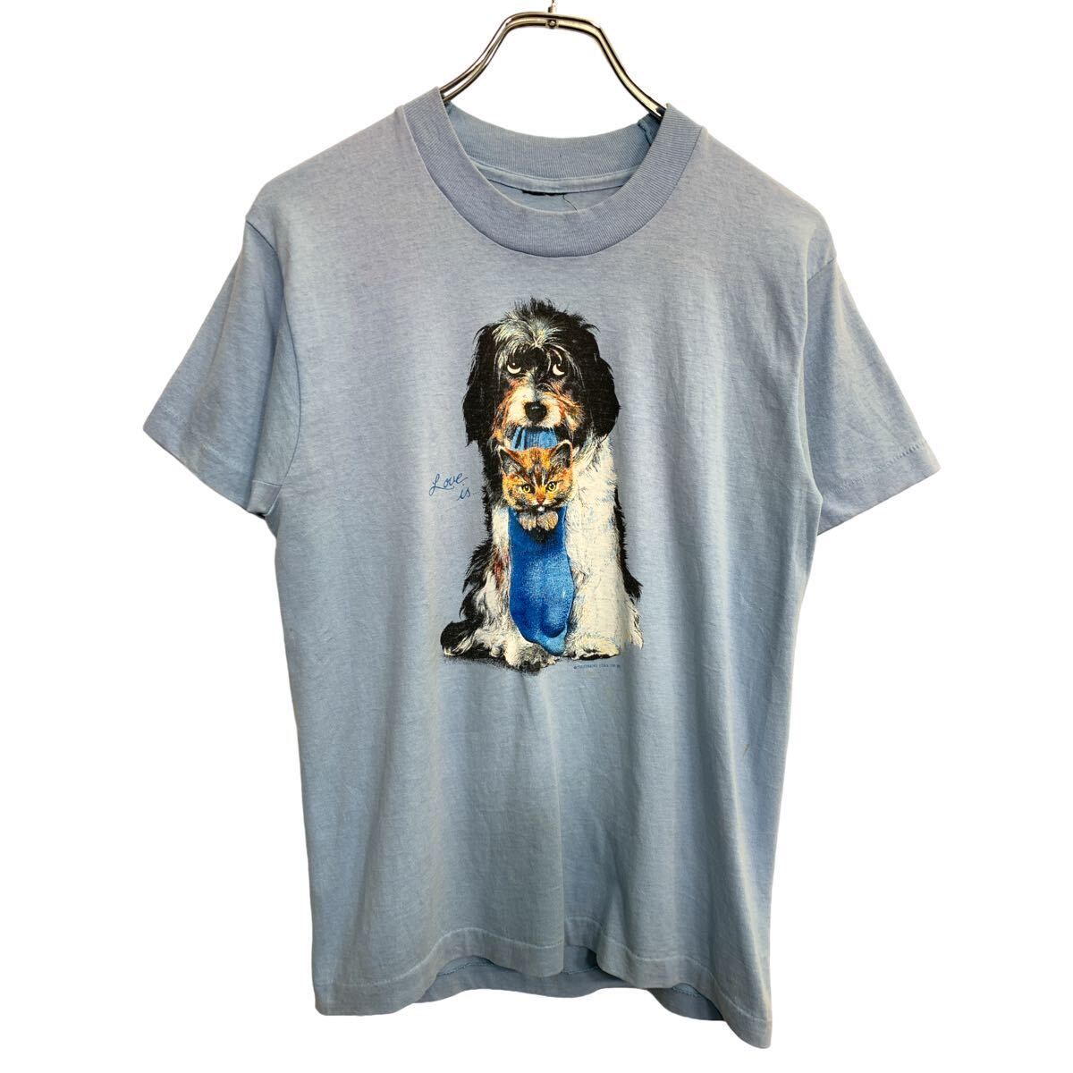 半袖 プリント Tシャツ Mサイズくらい シングルステッチ ライトブルー 古着卸 アメリカ仕入 t2408-3765