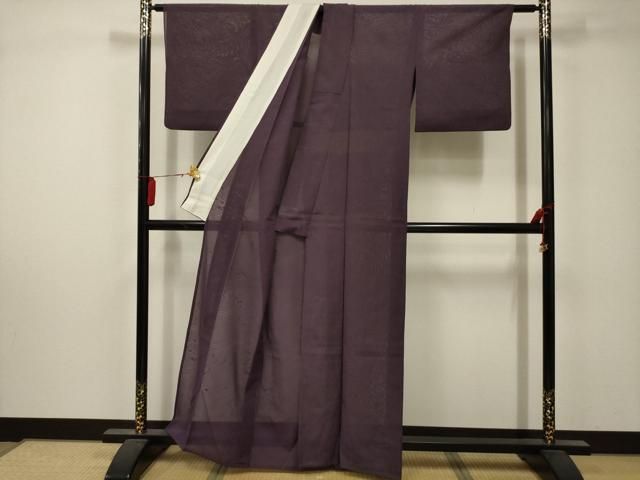 平和屋着物 夏物 色無地 絽 流水文紗 葡萄鼠色 洗える着物 AABA5631sx