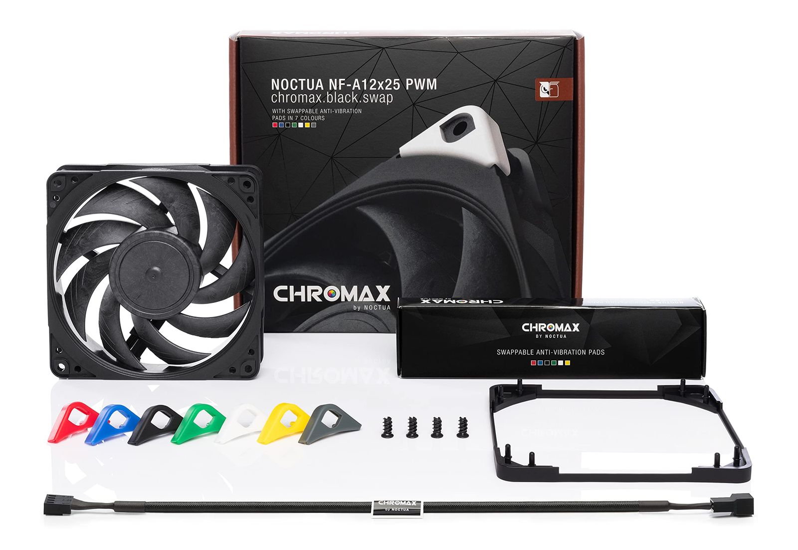 【破格】noctua NF-A12X25 PWM chromax　4個セット① Noctua NF-A12x25 PWM chromax.black.swap, プレミアム 静音 ファン, 4