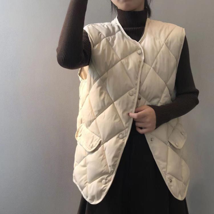 アイボリー キルティングダウンベスト ZARA キルティングベスト ダウン リボン 白 アイボリー M
