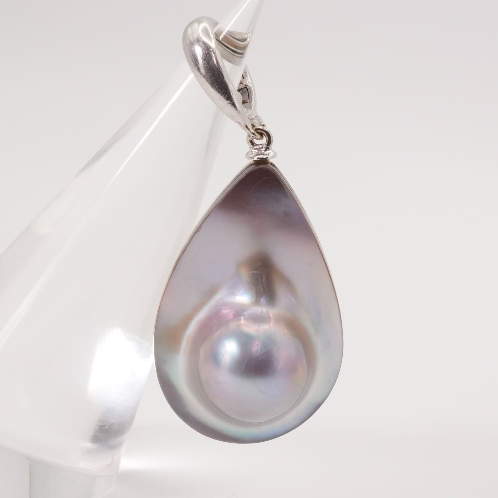 田崎真珠 K18WG マベパール ネックレストップ 母貝付き/24-4594S