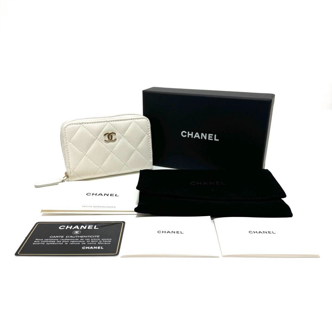 希少 CHANEL コインケース ミニウォレット ホワイト キャビアスキン 希少 CHANEL コインケース ミニウォレット ホワイト キャビアスキン