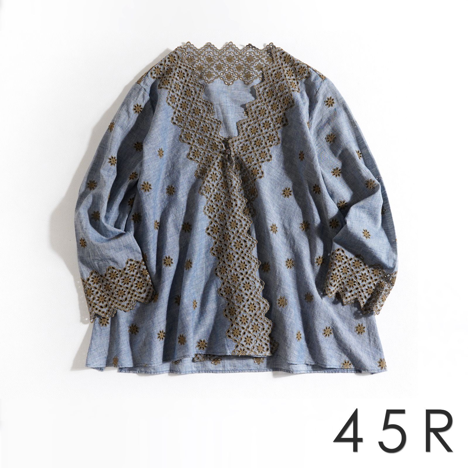 45R カットワーク カシュクール ブラウス(インディゴ) - メルカリ 45R カットワーク カシュクール ブラウス(インディゴ) - メルカリ