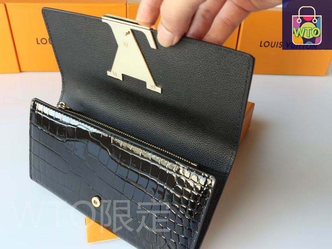 Louis Vuitton 長財布 ブラック レザー カプシーヌ LOUIS VUITTON 極 美品 レア ルイヴィトン ポルトフォイユ
