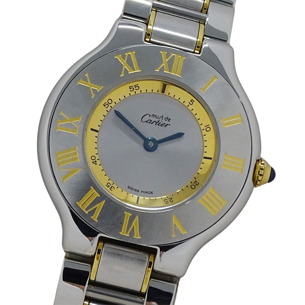 カルティエ Cartier 時計 ボーイズ ブランド マスト21 ヴァンティアン クオーツ QZ ステンレス SS GP W10072R6 コンビ ラウンド 磨き済み