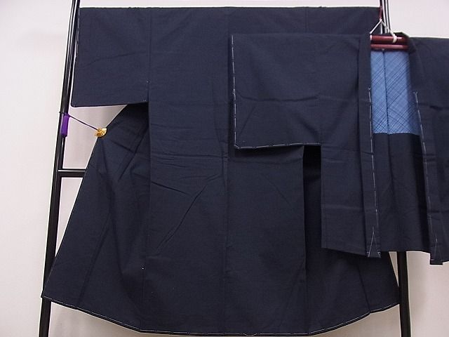 平和屋1男性　紬　アンサンブル　濃紺地　逸品　未使用　CAAE1548ng