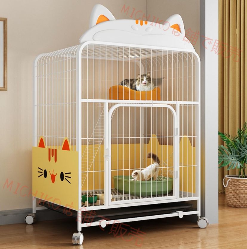 猫ケージ 屋内猫エンクロージャー 金属猫ベビーサークル犬小屋 ペットクレート 特大ハンモック付き 1-2匹の猫用