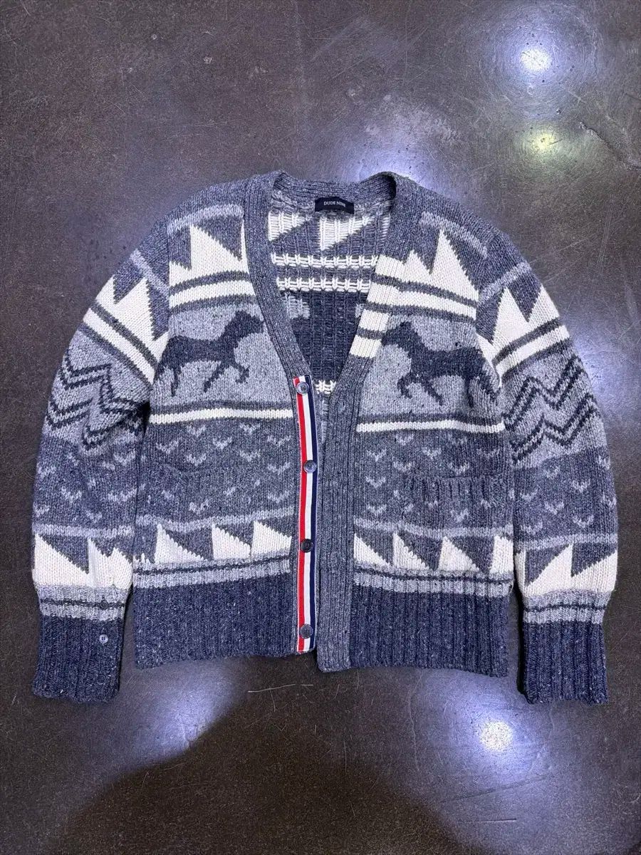 アトリエナイン DEAR. フェアアイル 3本線 クロップド カーディガン M