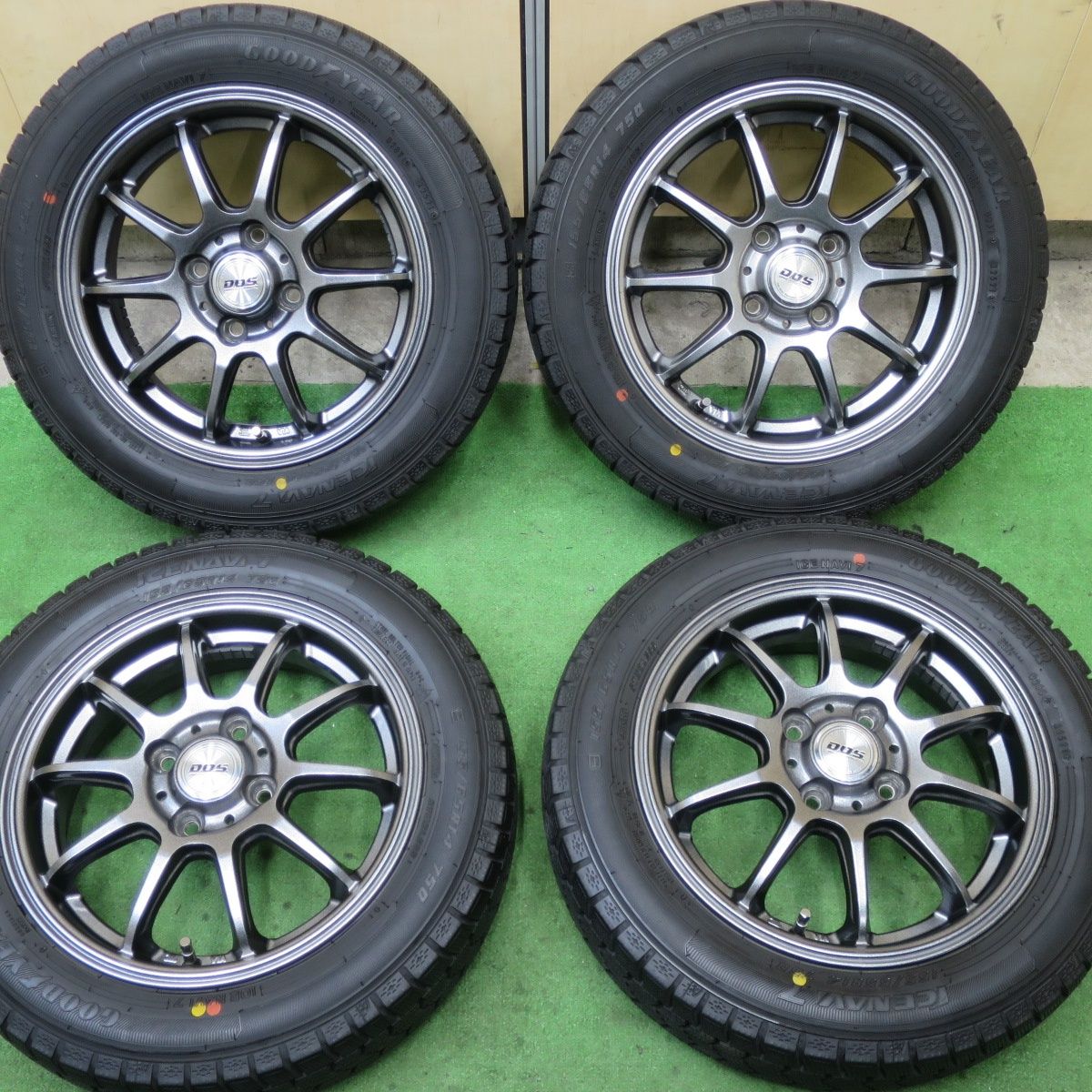 バリ溝 21年 キレイ 9分 スタッドレス 155|65R14 グッドイヤー アイスナビ7 D.O.S. DOS 14インチ PCD100|4H 5060702TTス