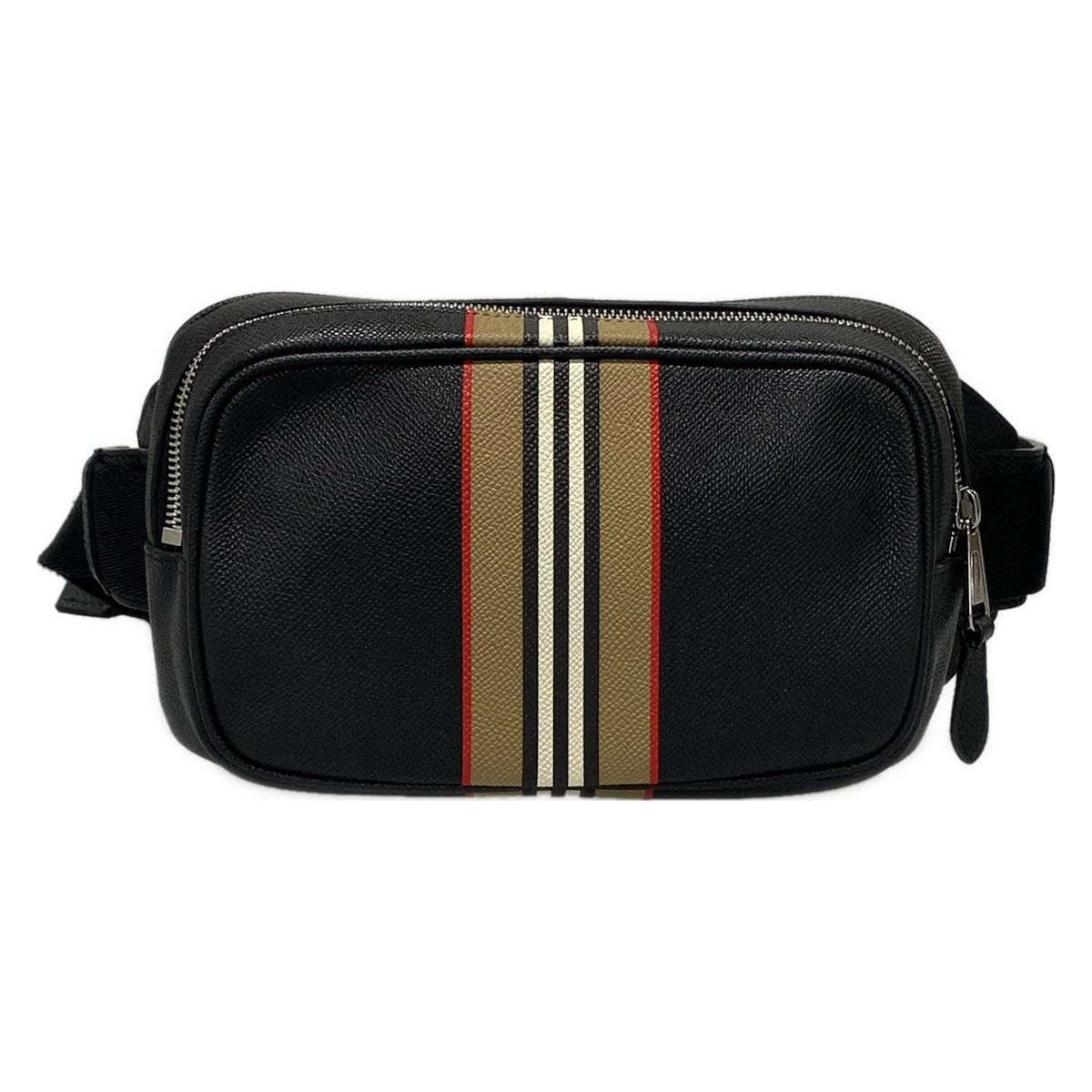 BURBERRY Burberry バーバリー ウエストポーチ 黒×白×マルチ レザー