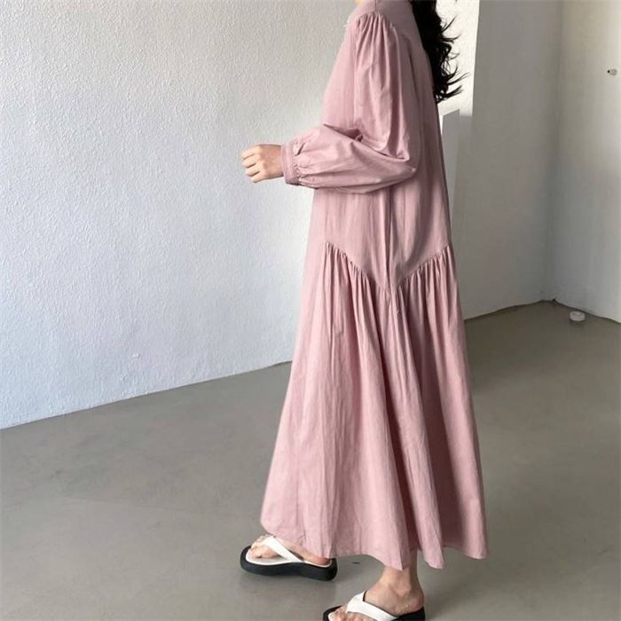 ワンピース ロング丈 レディース 無地 両サイド ギャザー 長袖 春秋 ロングワンピース ゆったり aラインワンピース フ ワンピース フ 大きいサイズ 体型カバー ウエストリボン aライン おしゃれ シンプル xzzongsi161