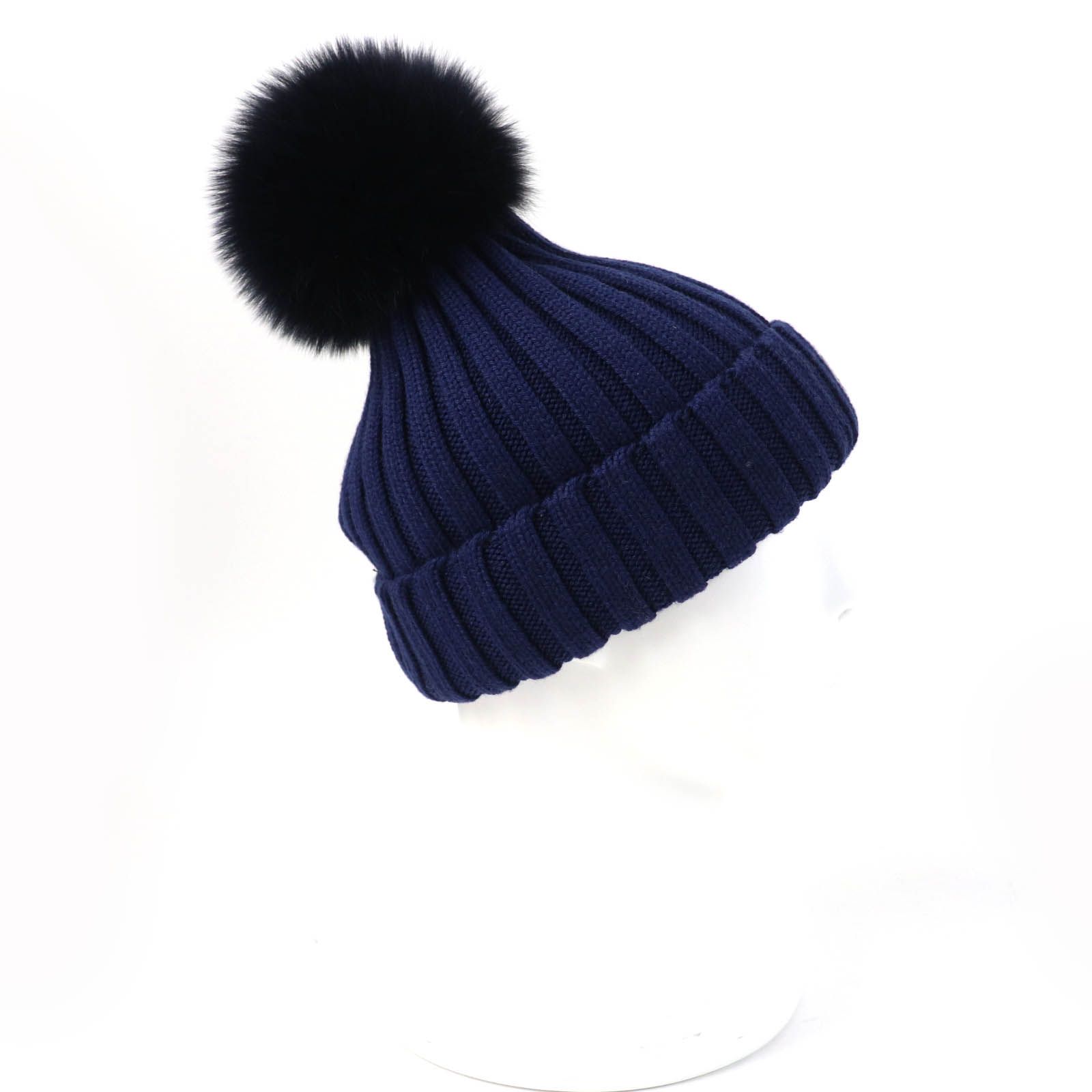 MONCLER モンクレール ニット帽 ロゴ ウール ネイビー 美品