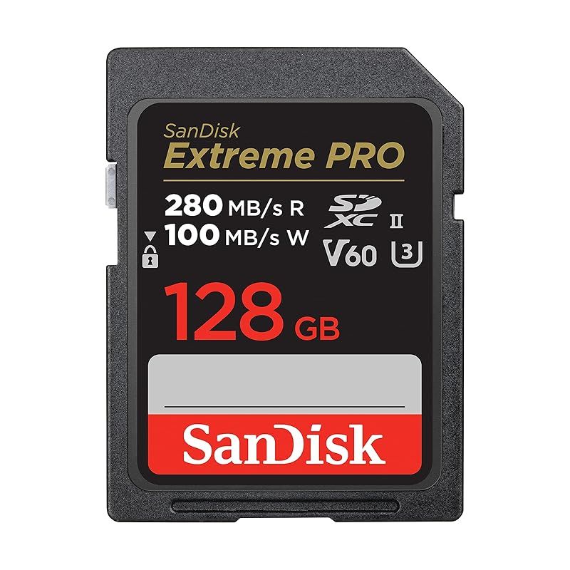 SanDisk 128GB Extreme PRO SDXCカード SDカード V60メモリーカード 6K - 4K UHD 最大280MB|秒 衝撃 温度 水 X線防止 RescuePro Deluxeデータ復旧ソフトウェア UHS-II クラス10 U 1