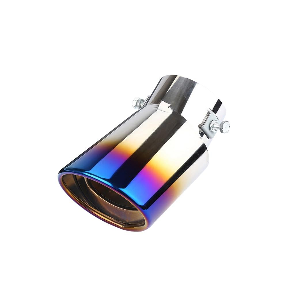 新品 車用 汎用 マフラー カッター オーバルステンレス製 大口径 下向き 排気管 軽自動車 乗用車 外装パーツ チタン焼き調 38mmΦ-53mmΦに対応 (曲がって焼かれた青い斜めの口)
