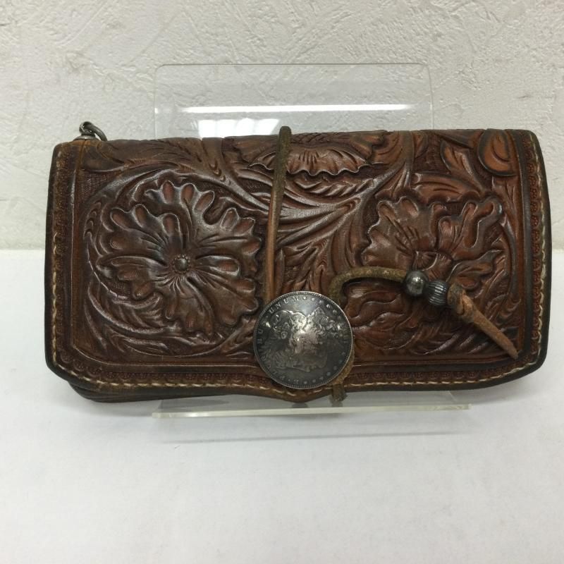 【送料無料】 古着 財布 長財布 大和工房 フラワーカービング バイカーズ ウォレット 1896年銀貨コンチョ オイル焦がし加工 今すぐ一括検索！