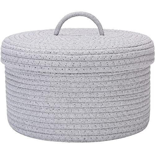 グレー_円形（30ｘ30ｘ17ｃｍ） Sea Team コットンロープバスケット 収納バスケット 収納ボックス バスケット 洗濯かご ふたつき 折りたため ナチュラル コットンロープ 小物入れ 靴下パンツ収
