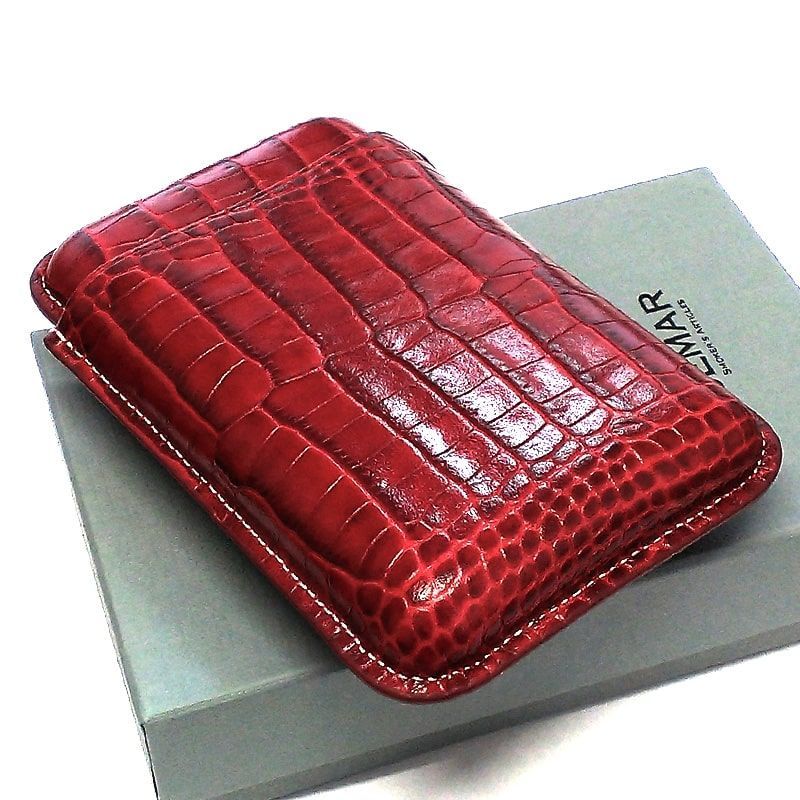 葉巻ケース JEMAR クロコ型押し レッド シガーケース 3本用 本革