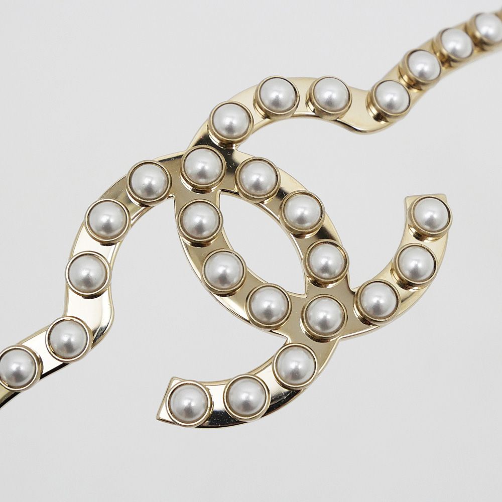 CHANEL シャネル パール カチューシャ ココマーク 名東】シャネル カチューシャ ココマーク フェイクパール ゴールド