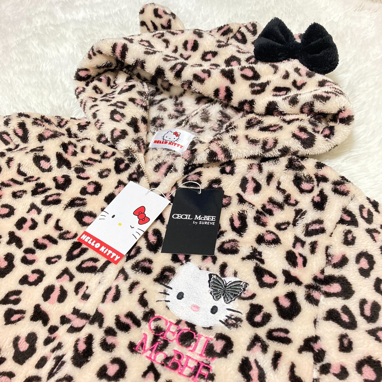 セシルマクビー ハローキティ ヒョウ柄 アベイル ボア パーカー ピンク M Avail - セシルマクビー ハローキティ ヒョウ柄 アベイル ボア