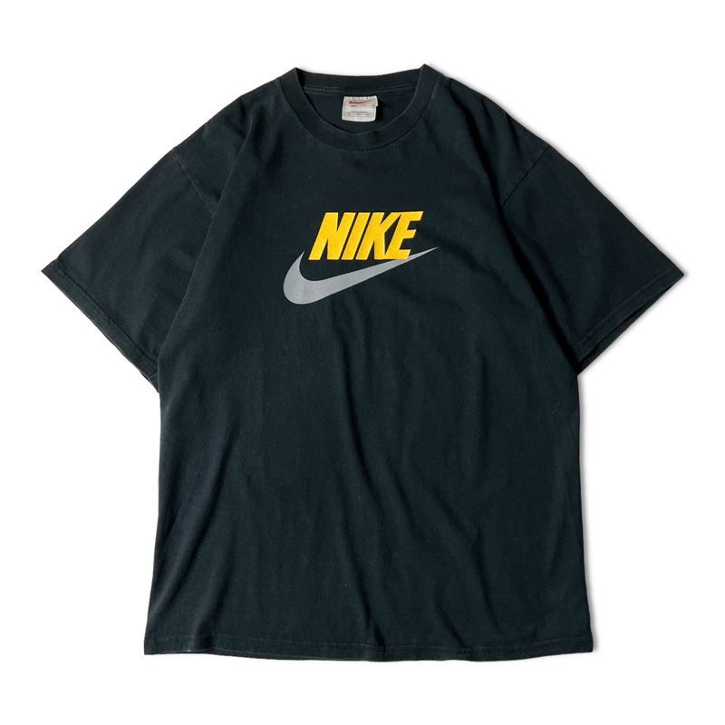 90s NIKE ビッグ スウォッシュ ロゴ プリント 半袖 Tシャツ M 黒 / 90