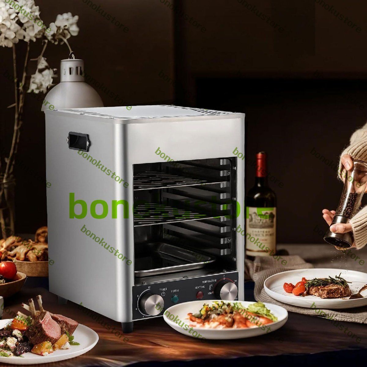 1700W業務用屋内ステーキグリル 8層ポータブル無煙ステーキマシン 100?800℃温度調節 10分タイマー ステーキ ラムチョップ