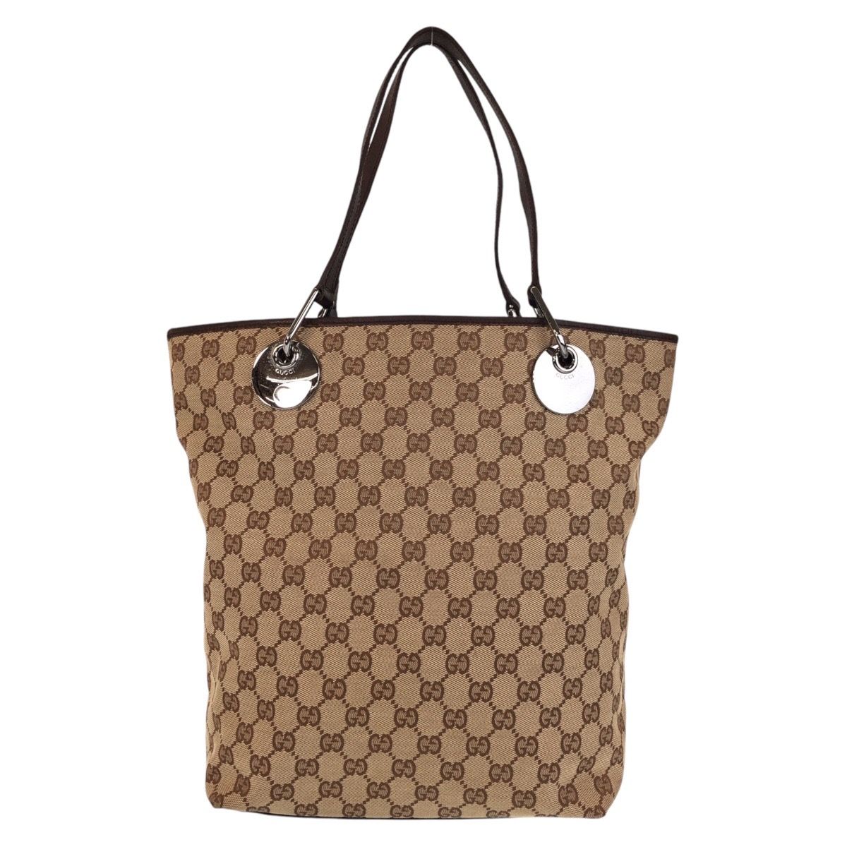 Gucci トートバッグ ベージュ ブラウン 美品 GUCCI グッチ ベージュ ブラウン GGキャンバス/レザー