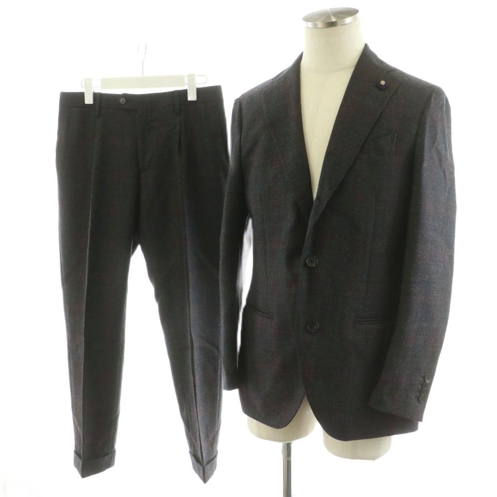 ラルディーニ LARDINI Tessuto Esclusivo スーツ セットアップ テーラードジャケット シングル パンツ スラックス チェック柄 ウール 46 チャコールグレー JQ0823AQ |AN58