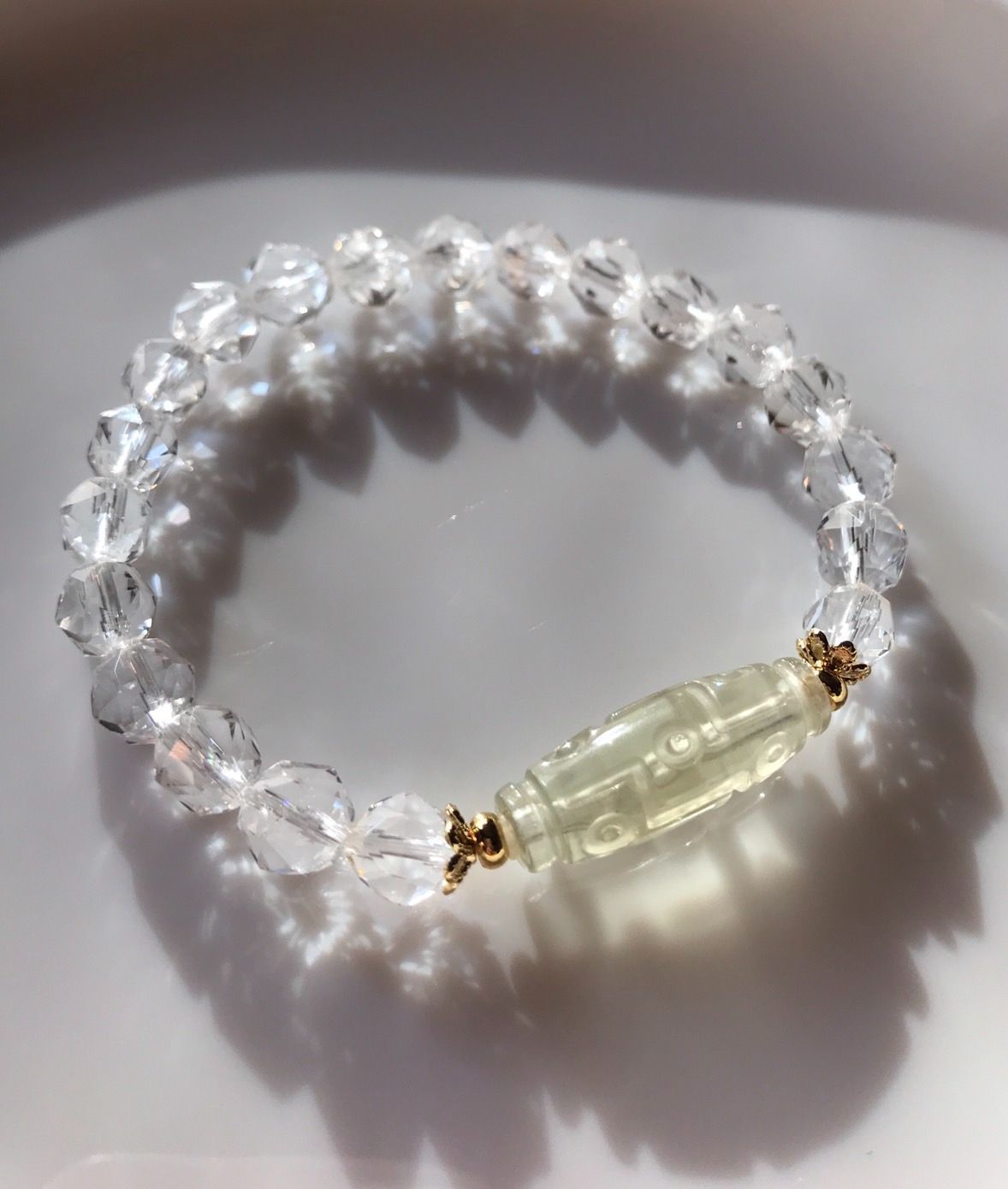 高品質リビアングラス九眼天珠デザインブレスレット