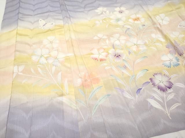 平和屋着物■極上　アンティーク　大正ロマン　長羽織　単衣　手描き　舞蝶草花文　暈し染め　逸品　CYAA3100s5 平和屋着物□極上 アンティーク 大正ロマン 長羽織 単衣 手描き 舞蝶