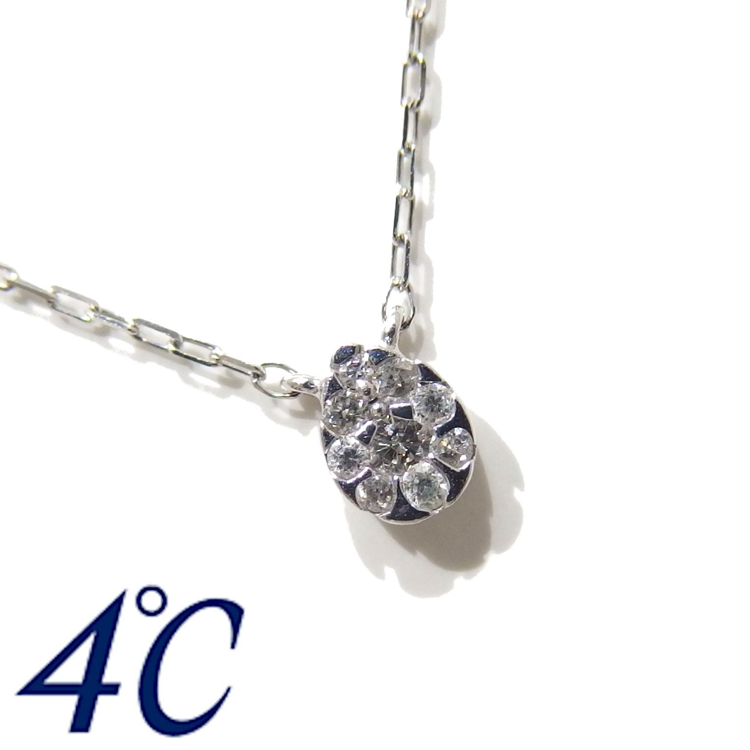４℃ K18WG ドロップ ペンダント チャーム ネックレス ホワイトゴールド 美品☆4℃ K18WG ホワイトゴールド ダイヤモンド しずくモチーフ