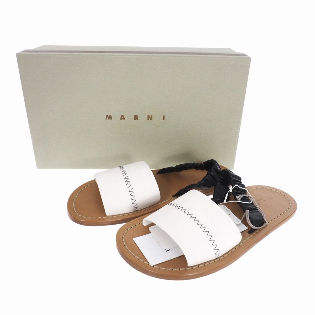 マルニ MARNI 21SS レザー フラットサンダル レザー 靴 38 ホワイト