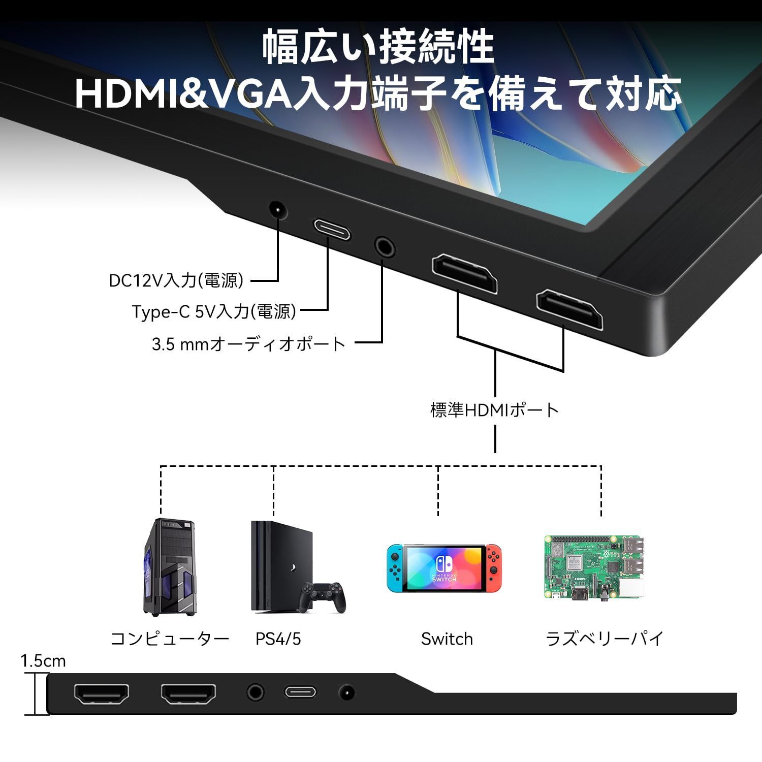 モバイルモニター 13.3インチ Kenowa ポータブルディスプレイ 1366 x 768 HD HDMI セカンドスクリーンラップトップモニター  Raspberry Pi PS4 switch Xbox PC CCTV 監視カメラ Window - メルカリ