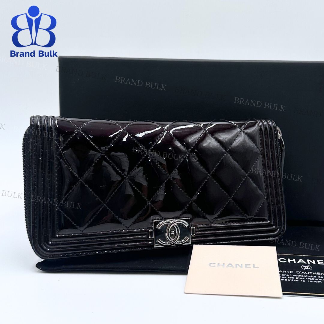 美品】Chanel ボーイシャネル ラウンドファスナー パテント 長