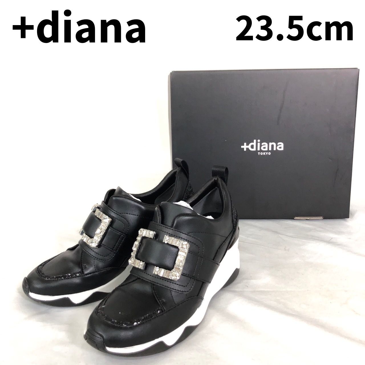 ＋diana プラスダイアナ クリスタルバックル ヒールアップ スニーカー 