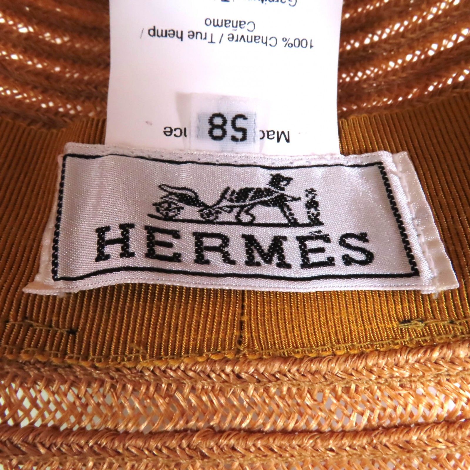 極美品☆HERMES エルメス ヘンプ100％ CARAMEL H刺繍入り ストロー