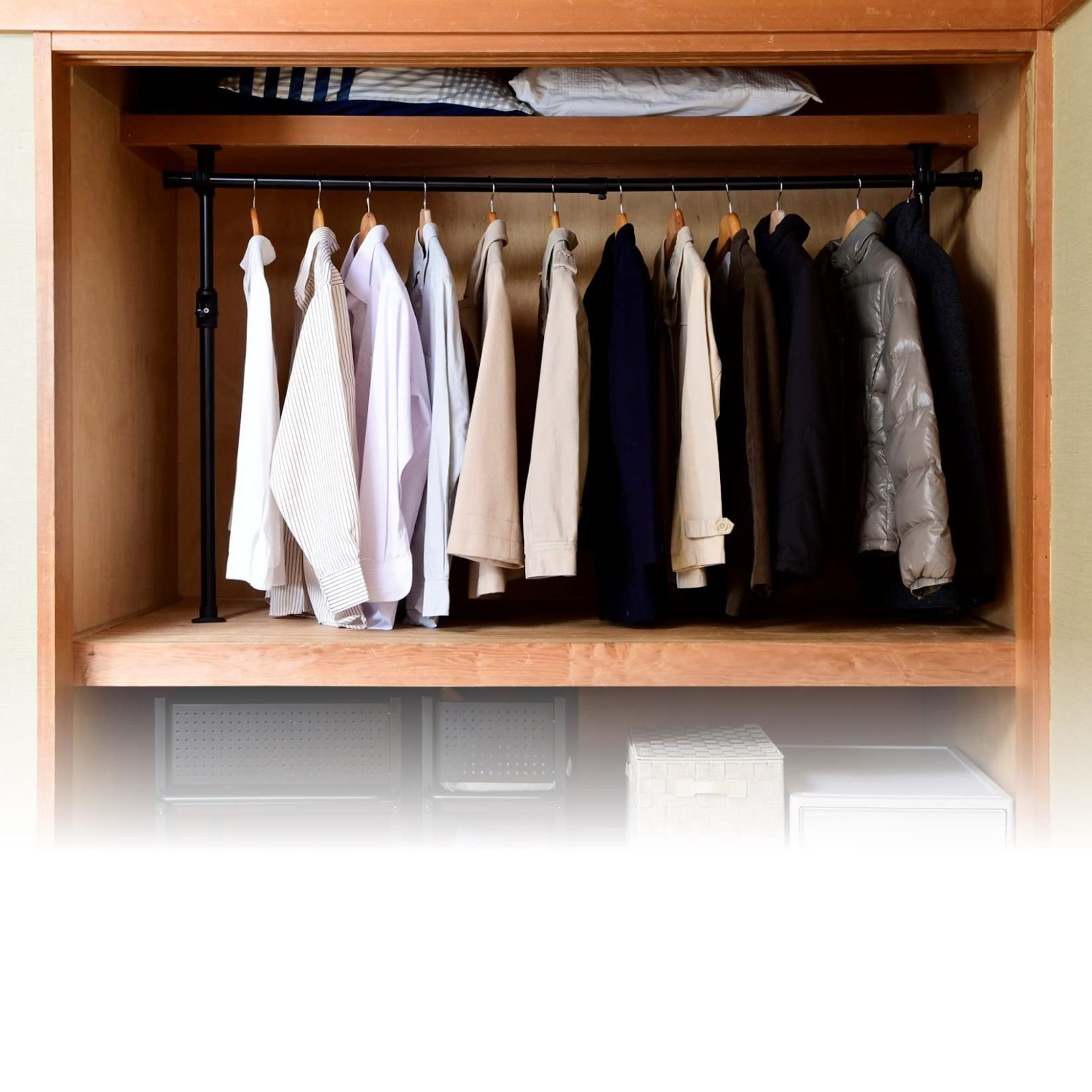 衣類 幅97.5-166×奥行9.5×高さ80-207cm 収納 かんたん突っ張り(実用新案取得済) クローゼット ブラック 押し入れ ハンガーラック WJO-716(BK) 突っ張り [山善]