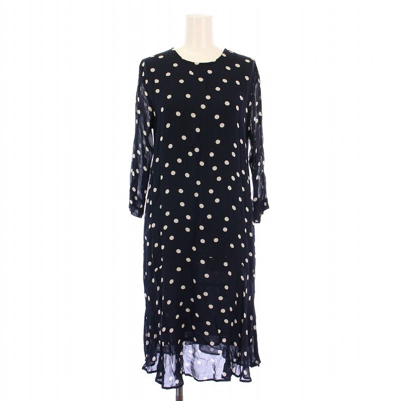 ガニー GANNI フレアワンピース ミモレ ロング 七分袖 クルーネック  