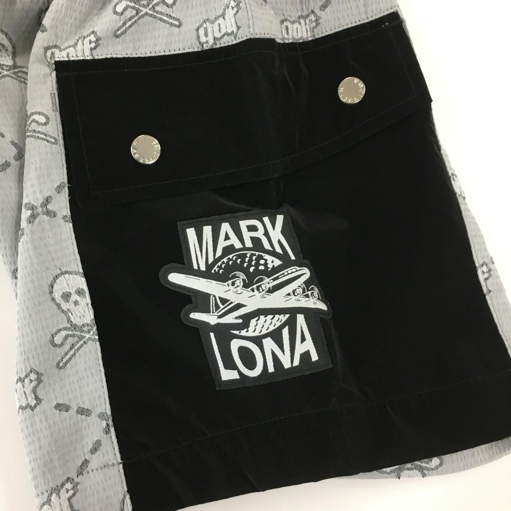 ファッションアイコン 価格 マークアンドロナ ハーフパンツ グレー×黒 スカル総柄 織生地 薄手 メンズ 44 S ゴルフウェア 2025年モデル MARK＆LONA 人気アイテムが再入荷！