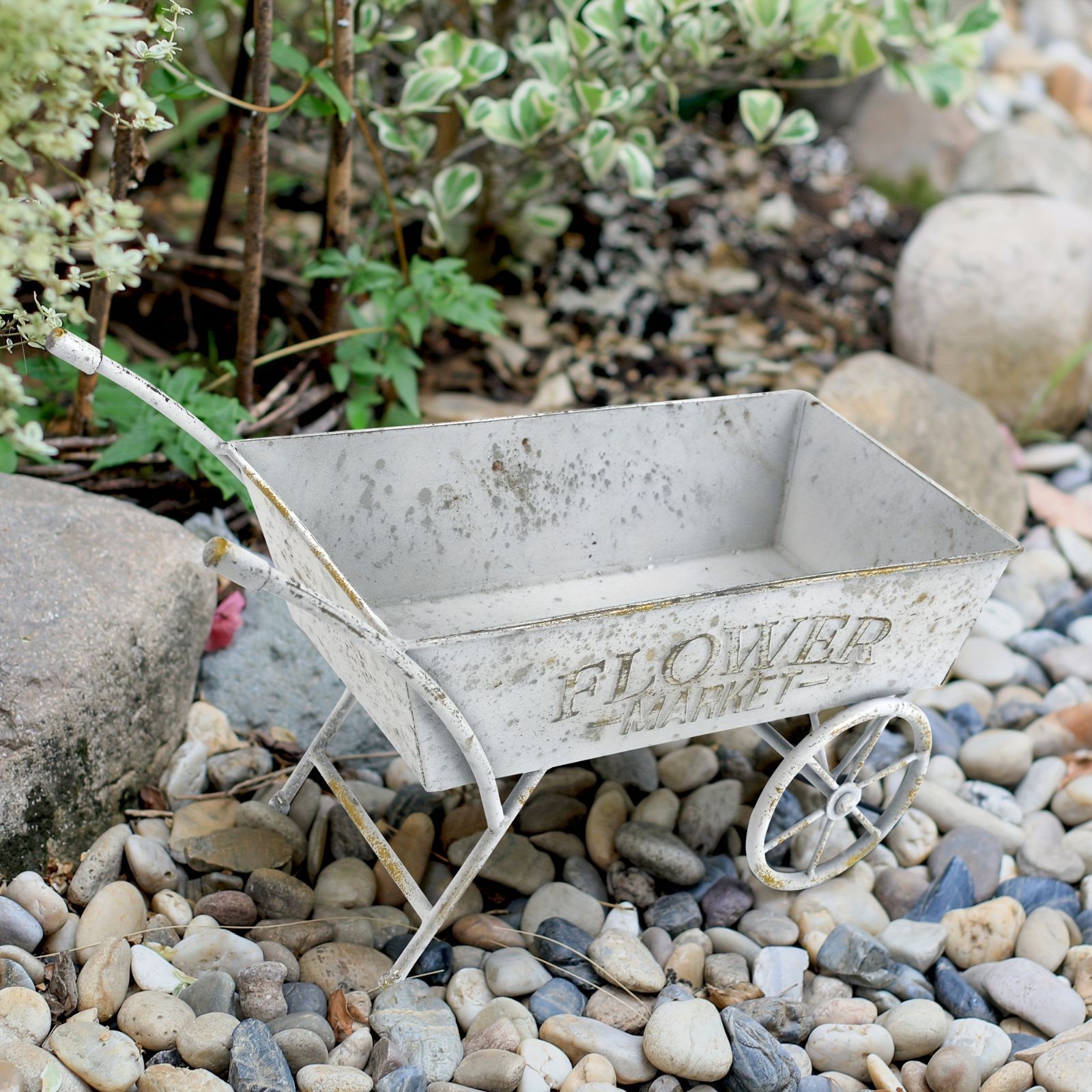 プランター フラワーカート ホイール付 車輪付き ガーデニング 植物 プランター ガーデンワゴン アンティーク レトロ ホワイト 白 STEELWINDOWSANDDOORS_COM