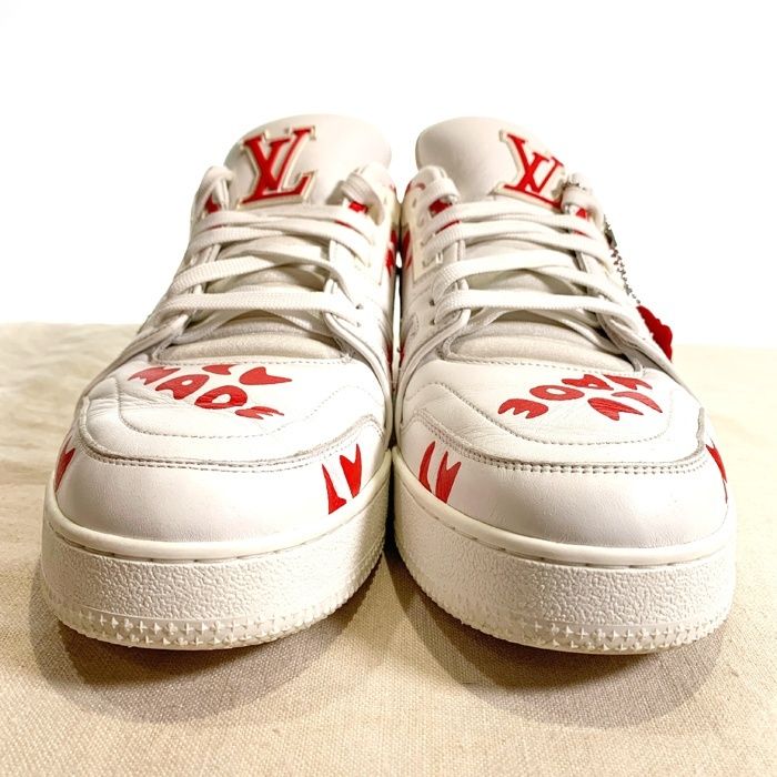 美品　LOUIS VUITTON　ロゴ刺繡　レザー ローカット スニーカー LOUIS VUITTON ルイ・ヴィトン TATOO FOREVER モノグラム