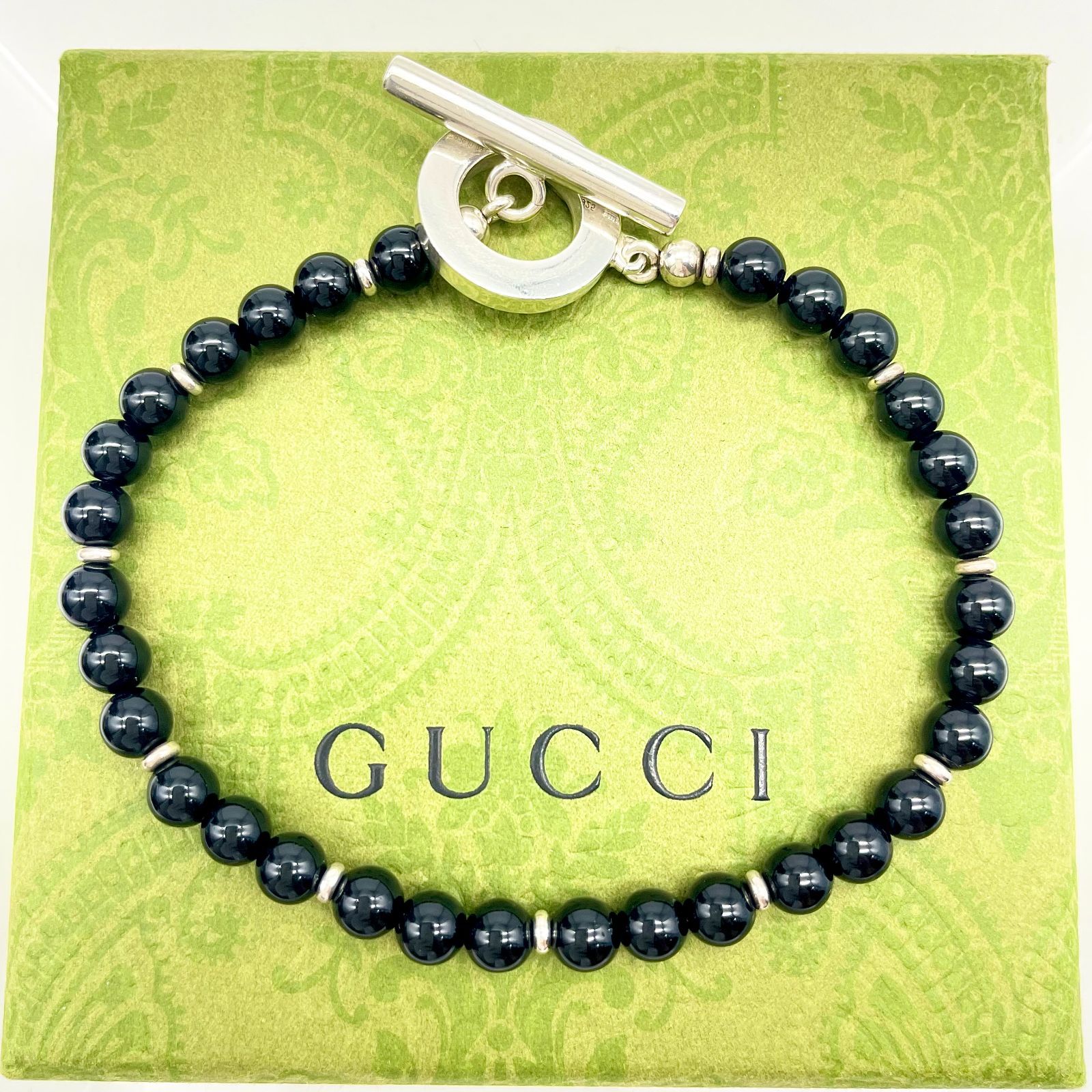 GUCCI オニキス シルバー トグル ボール ブレスレット グッチ 19cm