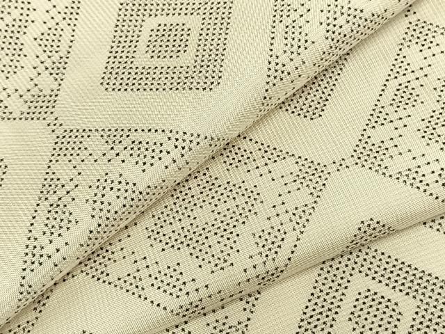 平和屋着物▽本場大島紬 白大島 単衣 菱文 正絹 AABC3778fy